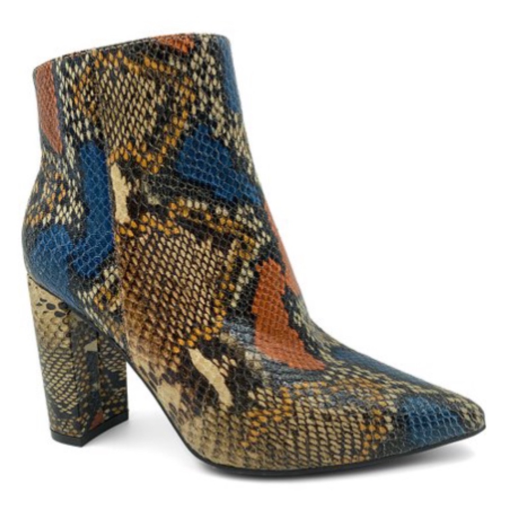 Multicolored snakeprint ankle boots